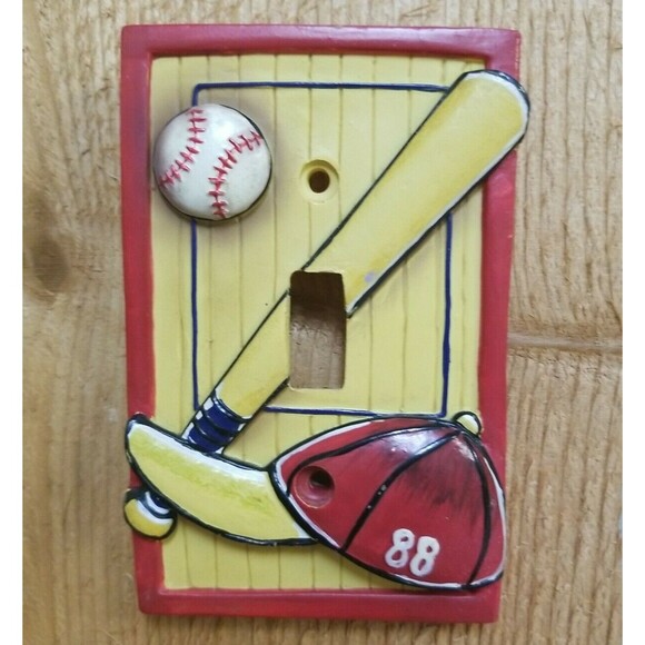 Baseball Light Switchplate Cover Single Switch 3D Cap Bat Ball With Screws - Picture 1 of 3